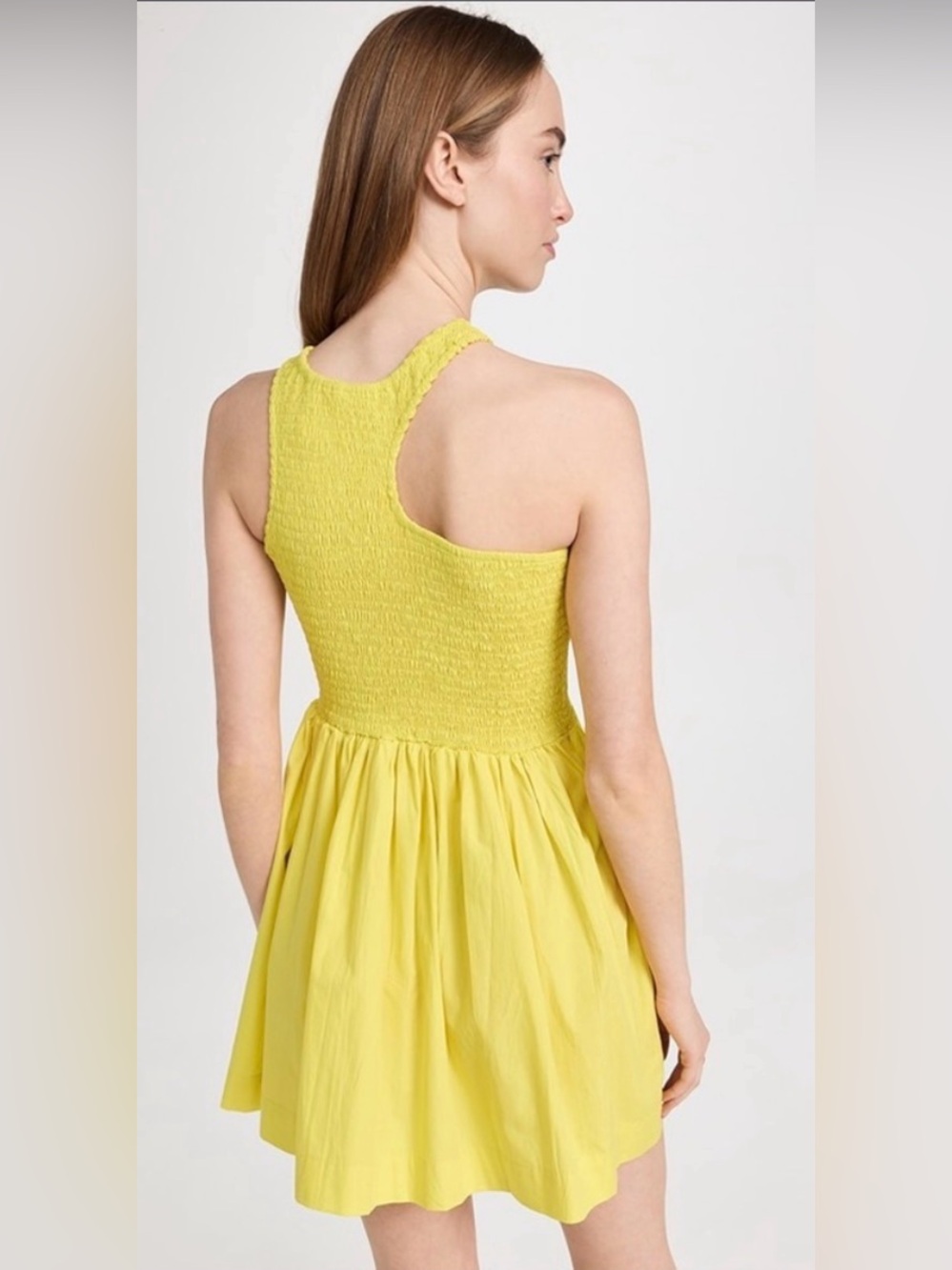 SWF Shirred Cut Out Asymmetrical Mini Dress Lemon Yellow Sz S NWT